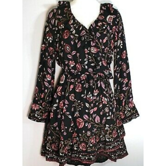 American Rag Black Floral Ruffle Wrap Dress - Picture 5 of 6